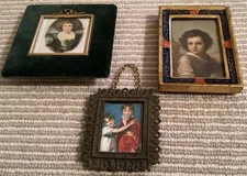 Three Antique Miniature Portraits Of A Lady And Children