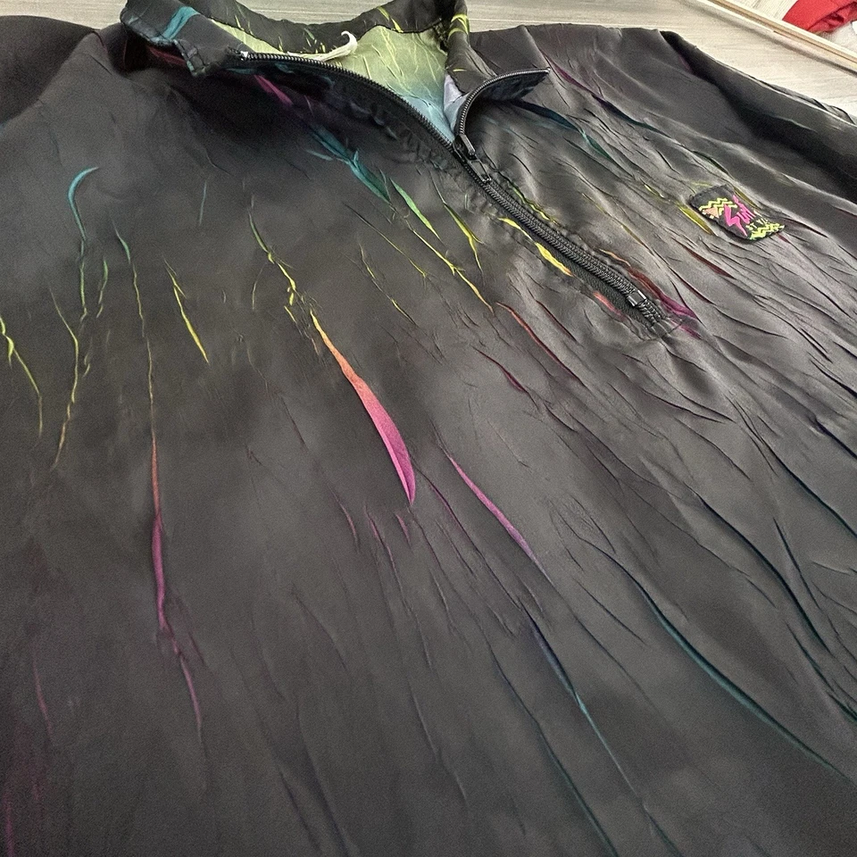 Vintage Surf Style Windbreaker Jacket Adult Extra Large Cracked Neon 1/4 Zip 80s - Image 3 of 4