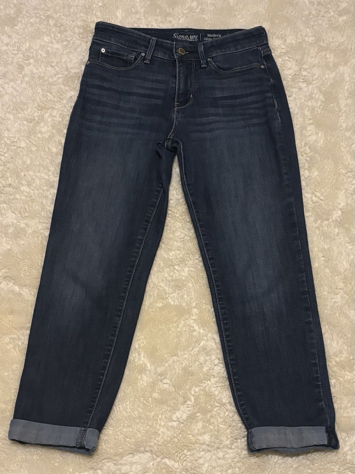 Levi's Signature Blue Jeans Modern Slim Cuffed Cropped Womens 4 Dark Wash