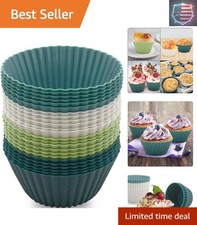 24 Pack Silicone Baking Cups Reusable Muffin Liners Non-Stick Cup Cake Molds ...
