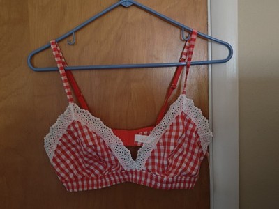 Colsie Bralette Bra Wirefree Seamless Top Red & White Gingham NWOT Size Medium