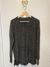 Athleta Perspective Wool  Cashmere Sweater Black  White Marled Color Size M