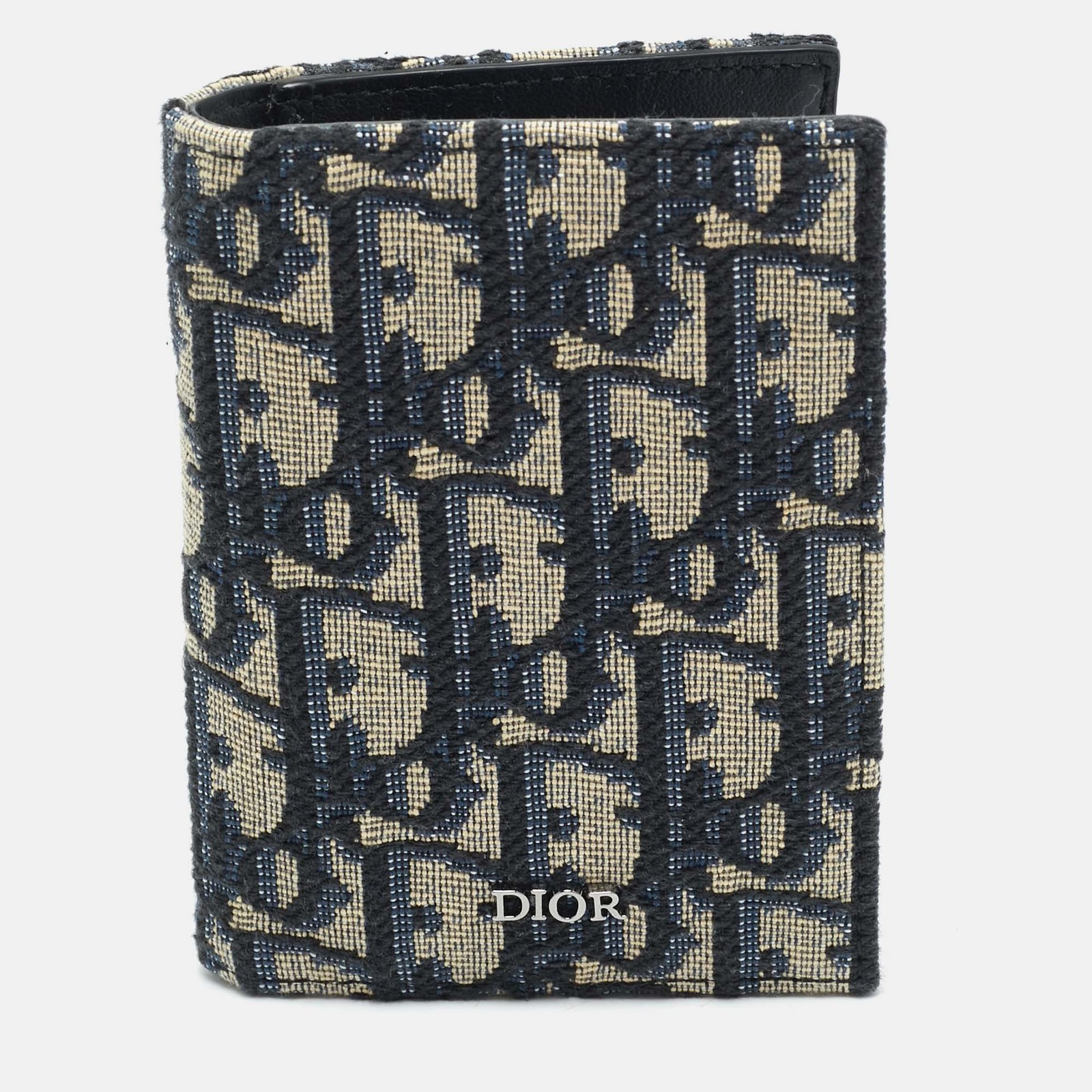Dior Beige Black Oblique Canvas Vertical Bifold Card Holder Wallet  