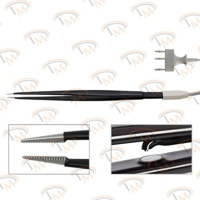 Tebbetts Hand-Activated Monopolar Insulated Forceps 10  Serrated Jaws with Cord