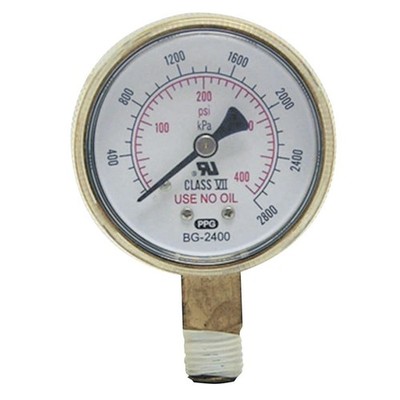 Best Welds Pressure Gauge, 2 in, 30 psi, Brass, 1/4 in NPT