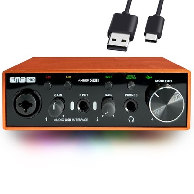 AmberOne 2In-2Out USB-C Audio Interface (Resolution 24Bit/96kHz) 48V Phantom ...