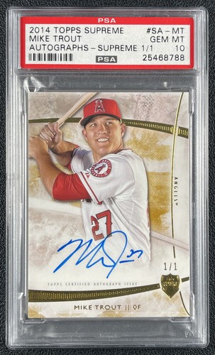 1/1 MIKE TROUT PSA 10 2014 TOPPS SUPREME #SA-MT AUTOGRAPH AUTO SUPREME 1/1