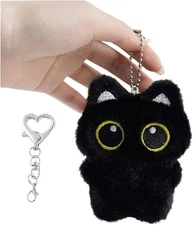 Black Cat Plush Keychain, Cute Purse Charm Bag Accessory, Gift for Women