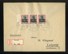 BAYERN Nr.145 (3) RANDZAHL R-BRIEF ERLANGEN 31.1.1920 - LEIPZIG (975894)