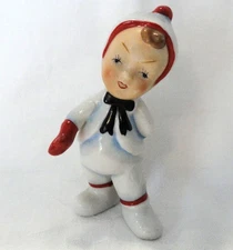 Vintage Snow Baby Boy Figurine White Red Black Trim Japan Ucagco? Christmas