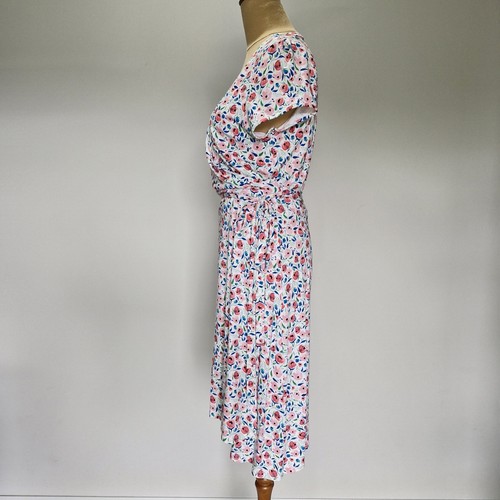 Review Multicolour Short Sleeve Floral Print Jersey Wrap Dress Size 12 - Picture 2 of 9