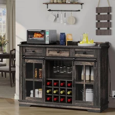 53" Wine Bar Cabinet for Liquor and Glasses, Farmhouse Kitchen Sideboard Buffet 