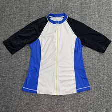 Lands' End Kids Medium 10-12 White Blue Rash Guard Swim Shirt UPF Zip Front
