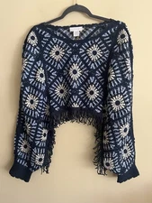 House Of Harlow 1960 Crochet Open Knit Fringe Poncho Sweater One Size