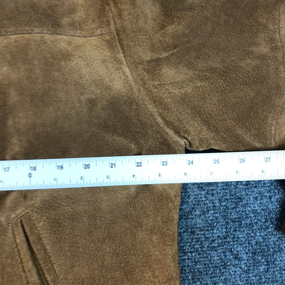 复古波士顿港麂皮绒轰炸机夹克户外穿棕褐色皮革男式 L — 第 4/4 张图片