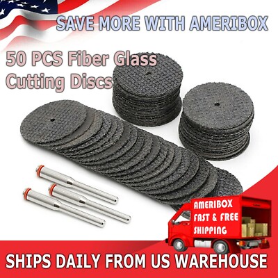 50pcs Fiberglass Reinforced Dremel Cut Off 1/8'' Wheel Rotary Discs +3pc Mandrel