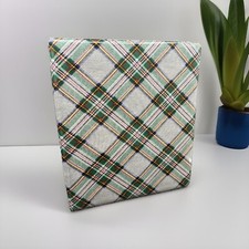 VTG Tartan Plaid Photo Album Padded Vinyl Green Red Yellow / 3 Ring Binder 50pg