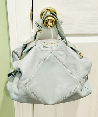 Authentic RARE Etro Vintage Light Blue Calf Leather Shoulder Bag Italian Purse