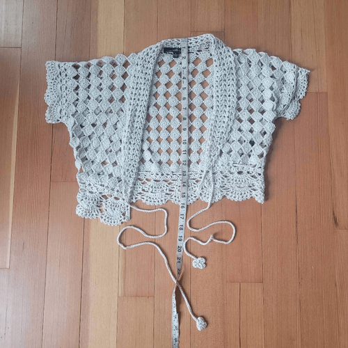 Vintage crocheted cardigan wrap short sleeved granny square boho beachy - Picture 7 of 10