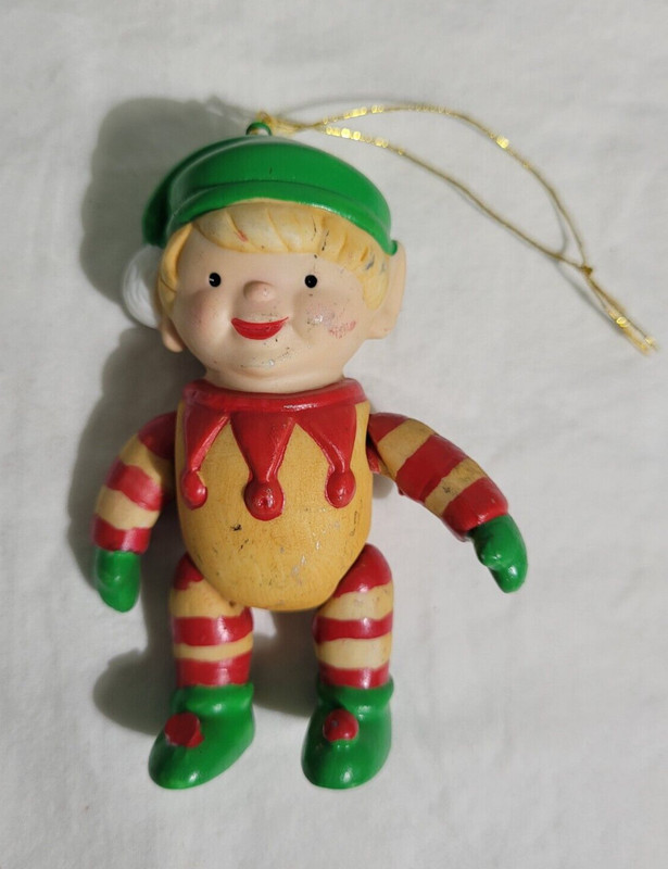 Vintage Bisque AVON Jointed Little Elf Christmas Ornament Poseable