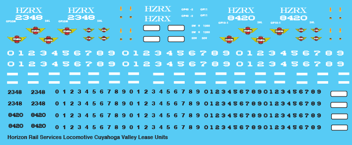 HO Scale - Horizon Rail Service CVSR Lease Locomotive Decals