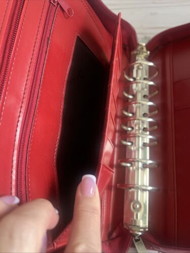 Franklin Covey Red Planner Organizer Zip Tote Shoulder Bag 7-ring Binder Leather - Picture 9 of 24