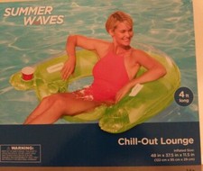 Summer Waves Chill-out Lounge Inflatable Pool Float- Green w cup Holder, 4 ft L