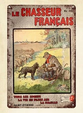 1940 Le chasseur francais farmer goat dog metal tin sign rustic wall decor