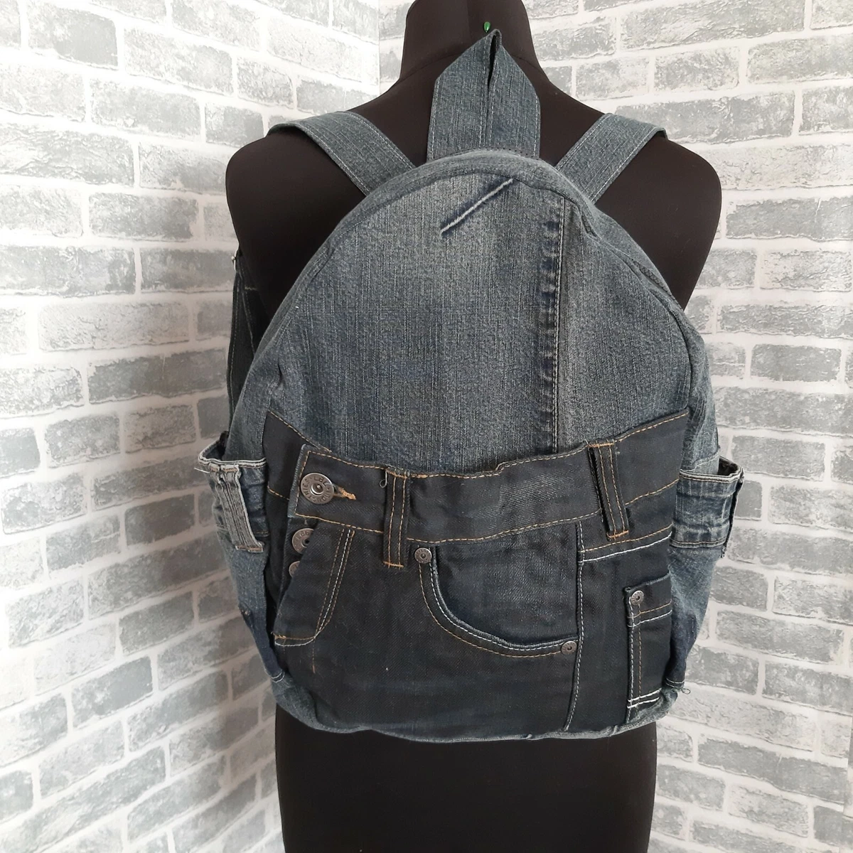 Denim Blue Mens 14 inches Backpack School Backpack Blue Jean Travel Ba