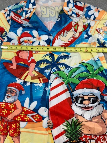 Christmas Surfer Santa Hawiian Shirt Mens L Blue Mele Kalikimaka AOP Novelty - Picture 10 of 13