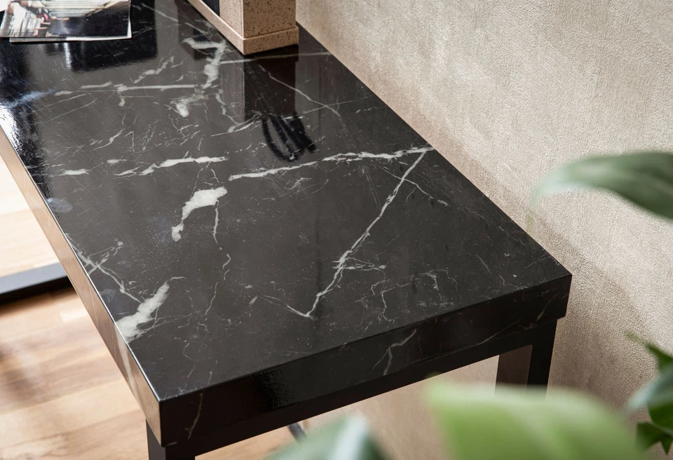 FineBuy Table Console Aspect Marbre Noir 120 cm Table d'ordinateur Table Couloir - Photo 4/4