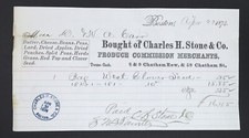 1874 Charles H. Stone & Co. Produce Commission Merchants Billhead Invoice Boston