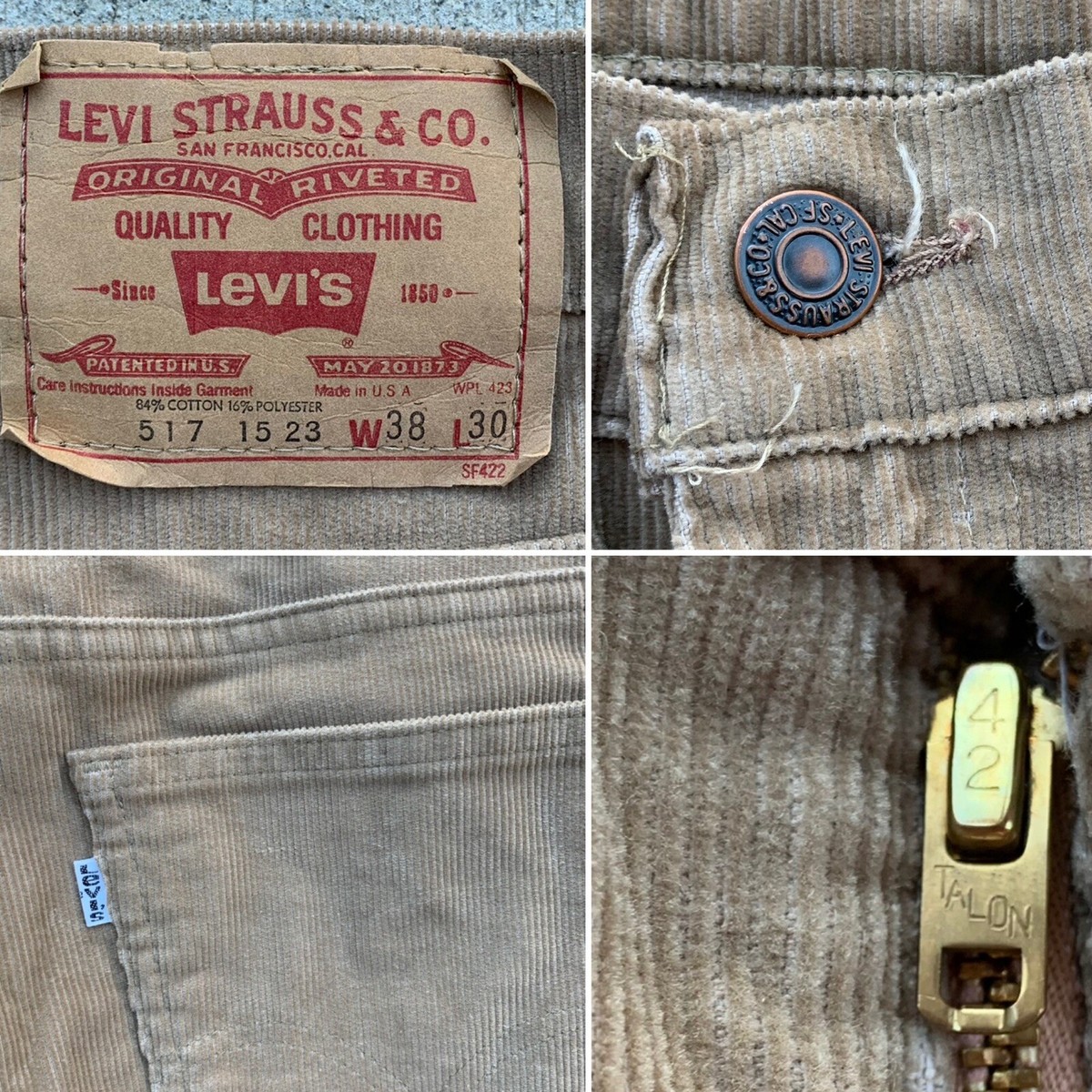 vintage Levis 517 corduroy pants cords W 38 L 30 36.5 in