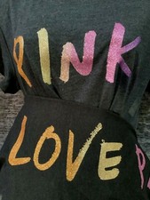 Victoria's Secret Pink Bling Ombre Tee Shirt  Leggings Set Gray Glitter L NWT