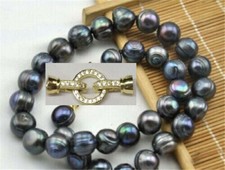 18" Huge AAA+ South Sea Black Green Baroque Pearl Necklace Big Clasp