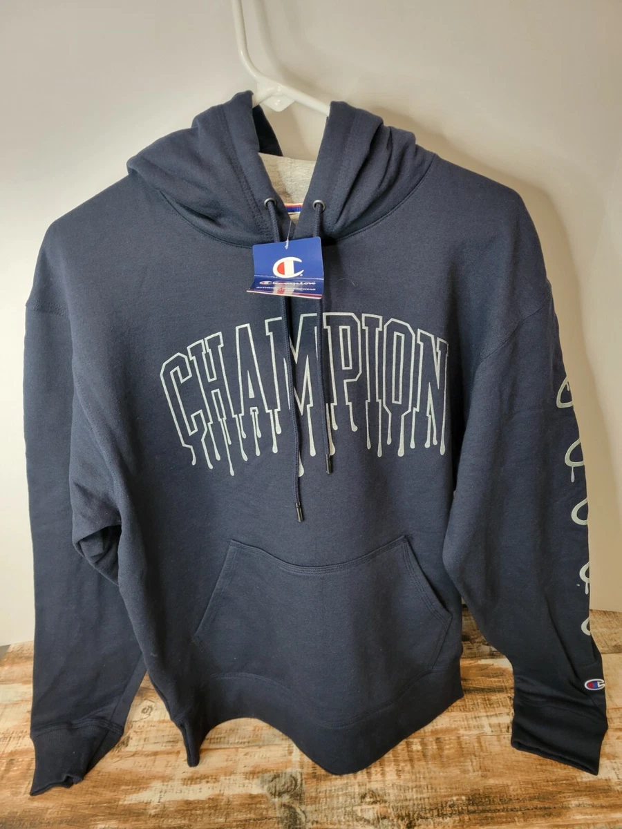 NWT Champion DRIP Logo Blue Navy Hoodie Sweatshirt Medium