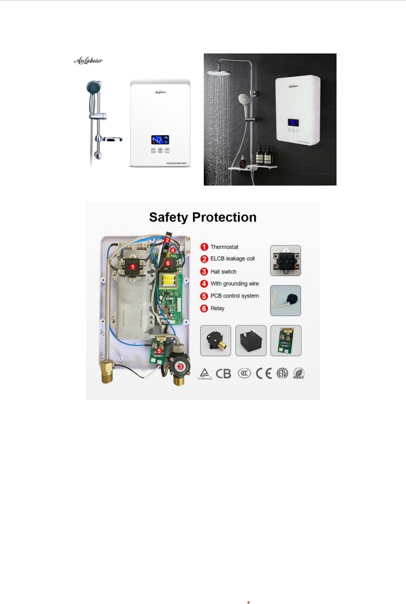 220V Electric Instant Water Heater with remote control, and LED