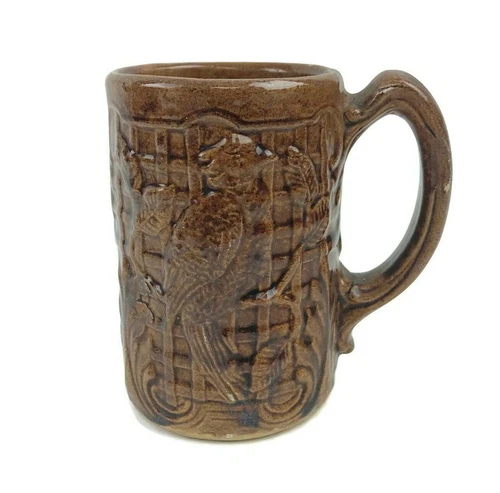 Antique Morton Pottery Yellowware Cockatoo Parrot Mug Rockingham Glaze U31