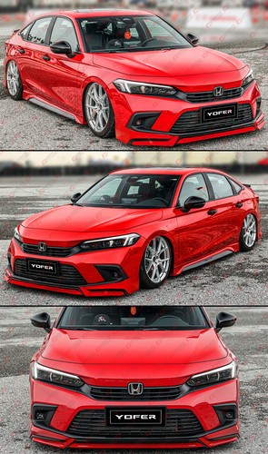 For 2022-24 Honda Civic Yofer V3 Black Rallye Red Front Bumper Lip Splitter Kit - Picture 11 of 11