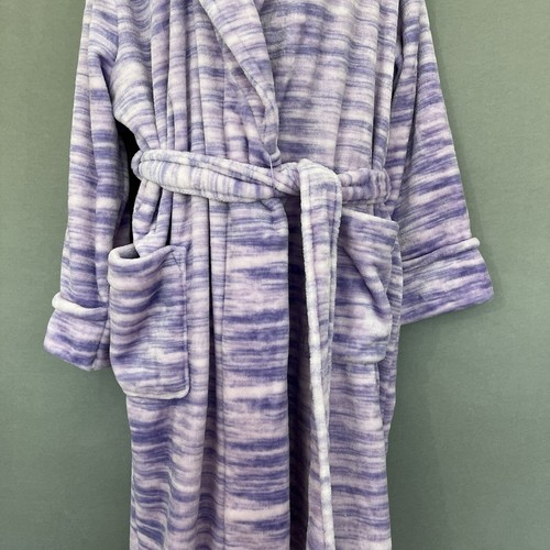 Sonoma Robe Womens Size Large Purple White Wrap Faux Fur Plush Long Sleeve - Picture 4 of 15