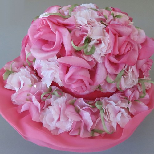 Vintage MILLINERY Lady's Hat Lavish PINK ROSES Flowers All Over * "Bucket" Style