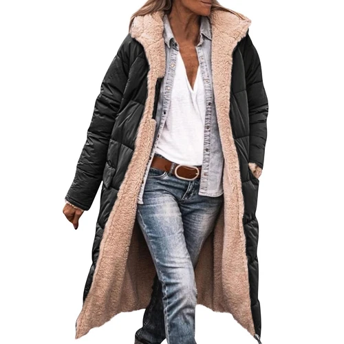 Damen Winter Lange Mäntel Trendy Jacke Sherpa Fleece Gefüttert Daunenmantel - Bild 15 von 97