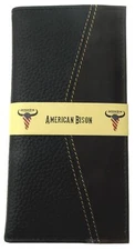 American Bison Rodeo Leather Wallet Milled Print Cutout Black Checkbook Cover
