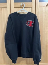 Vintage Champion Black Sweatshirt Men's XL Big C Red Embroidered Logo Y2K