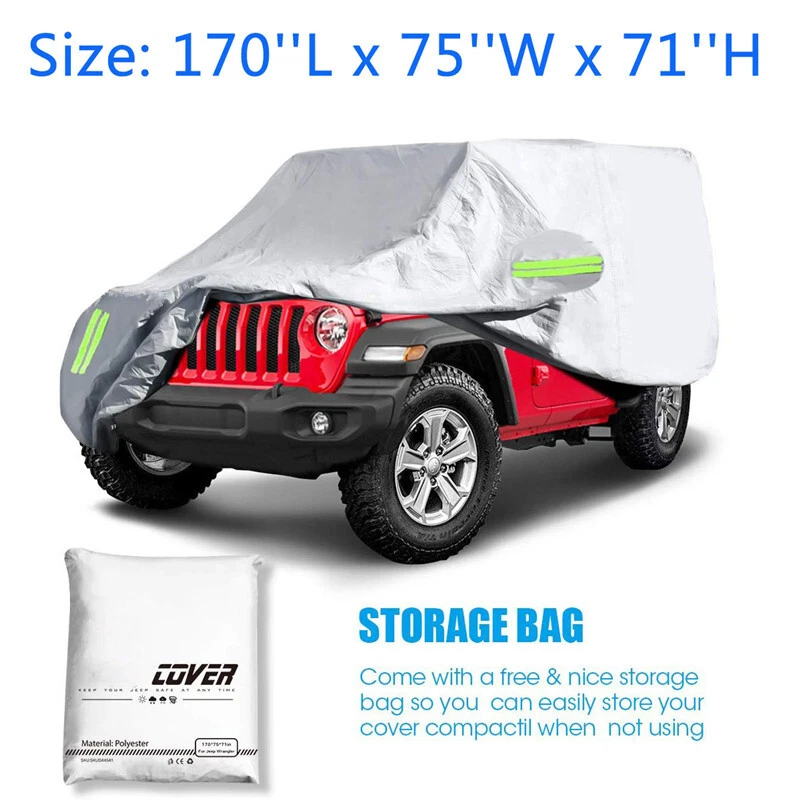 Car Cover For Jeep Wrangler CJ YJ TJ JK 2 Door All Weather Protection Waterproof - Image 2 of 4