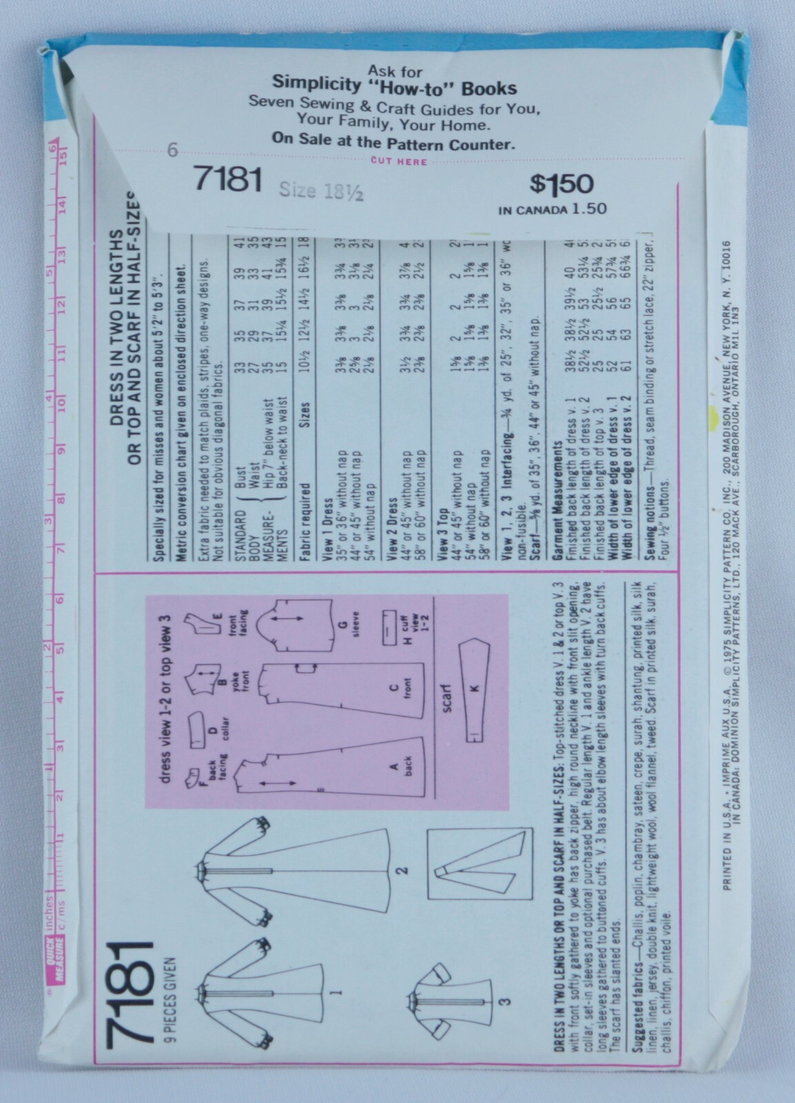 Sewing Pattern Simplicity 7181 Knee Full Length Dress Top Scarf