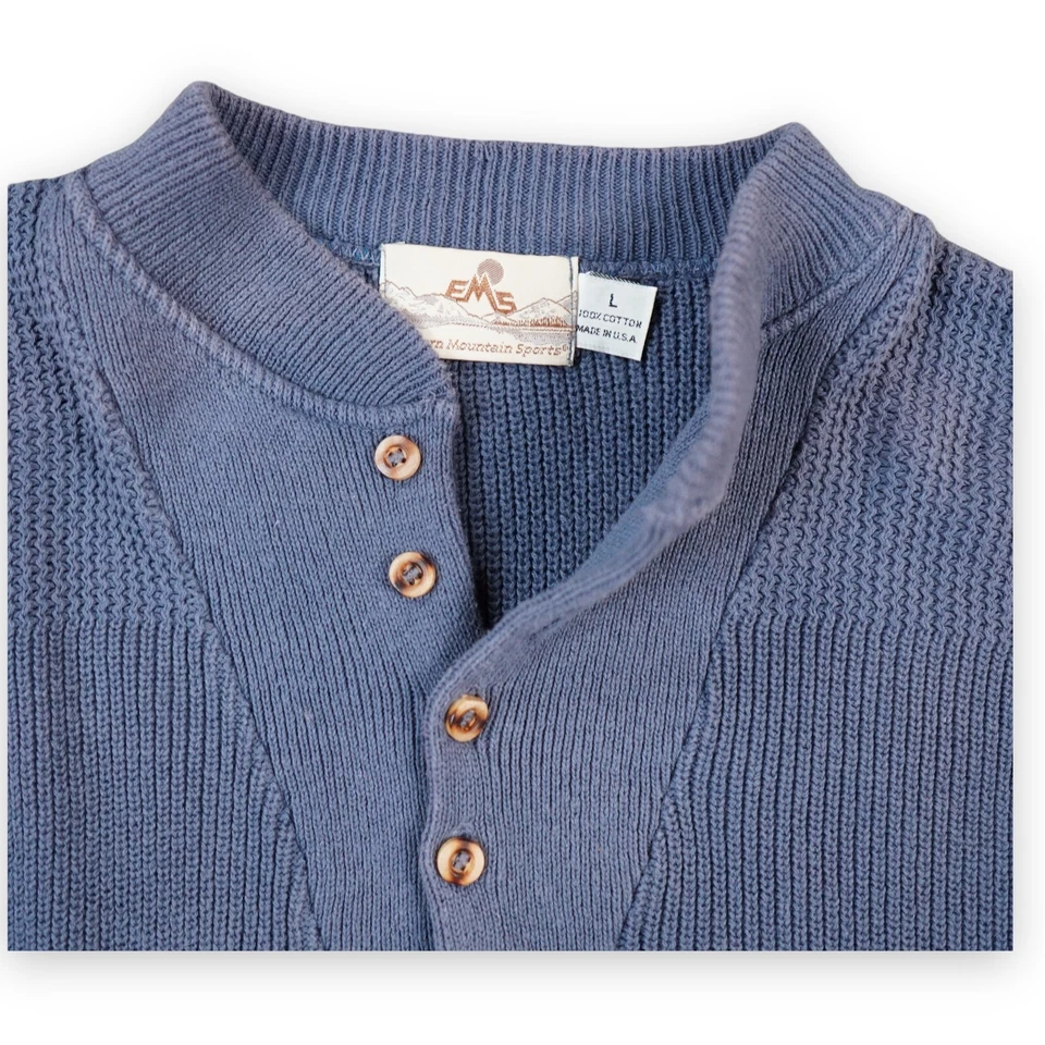 Eastern Mountain Sports Men Sweater Large Blue Henley Collar Pullover Worn Color - Image 2 of 4