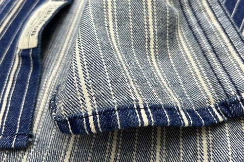 Men's Vintage Retro American Striped L/S Button Up Workwear Pocket Denim Shirt - Picture 13 of 16