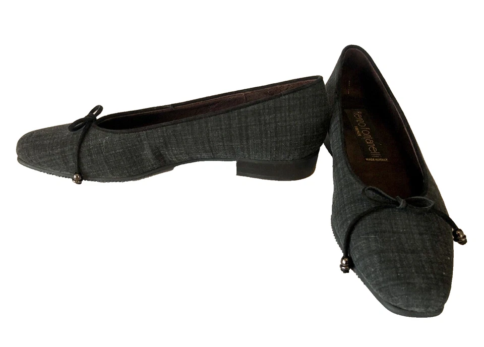 RENZO FONTANELLI Italia Negro/Gris Patrón Ballet Pisos Con Lazo Para Mujer 6 N Foto 4 de 4