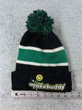 Smokebuddy Beanie Toque Adult One Size Green Black Stripe Knit Acrylic Ski Pom